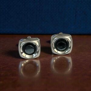 Vintage Hickok MCM Hematite Silver and Black Cufflinks
